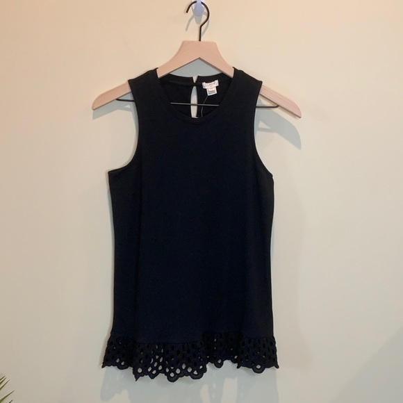 J CREW ladies black top with embroidered hem lace - Picture 2 of 9